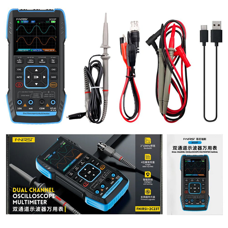 Load image into Gallery viewer, FNIRSI 2C23T Oscilloscope Multimeter Signal Generator 3 - in - 1 2.8&quot; Display Screen Standard(9) - FN - 2C23T - OSMSG - ST - BU - Fnirsi - ALTWAYLAB
