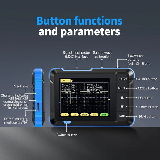 FNIRSI DSO - 152 2.8" Mini Pocket Handheld Digital DSO Oscilloscope - Basic Version Blue – (Image 7, ) – FNIRSI AMPANOVA