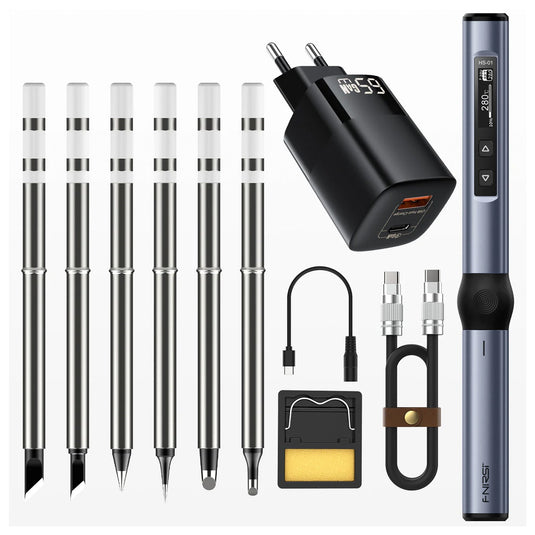 FNIRSI HS - 01 Smart Electric Soldering Iron HS01 - Base Set+6 Soldering Tips+Power Supply+C2C Cable(14) - FN - HS01 - BU - 6ST - PS - C2C - Fnirsi - ALTWAYLAB