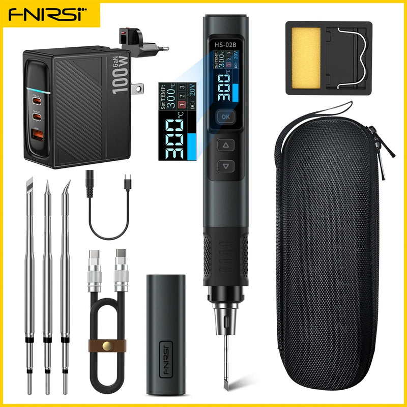 Load image into Gallery viewer, FNIRSI HS - 02 Intelligent Soldering Iron HS - 02B / 3 Tips / 100W PD GaN Fast Charger / C2C PD Charging Cable(17) - FNIRSI - ALTWAYLAB
