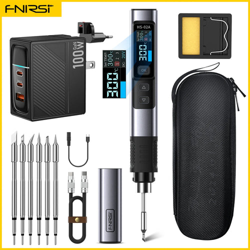 FNIRSI HS - 02A Intelligent Soldering Iron / 6 Tips / 100W PD GaN Fast Charger / 250W C2C PD Charging Cable (1) - FN - HS02A - ISI - 6TIP - 100W - C2C - FNIRSI - AMPANOVA