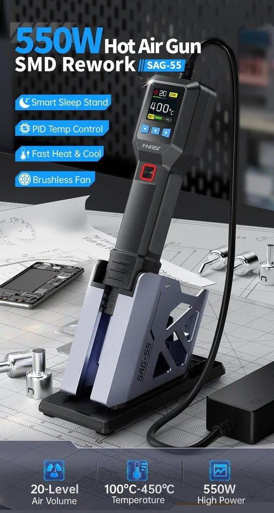 FNIRSI SAG - 55 Handheld Portable Hot Air Gun 550W High - Power Set 2 - Pro – (Image 4, ) – FNIRSI AMPANOVA