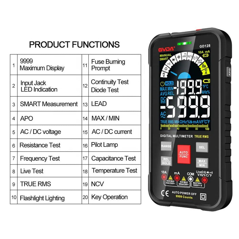 Load image into Gallery viewer, GVDA GD128 Digital Multimeter with Smart Measure and Color LCD – (Image 7, imp) – GVDA AMPANOVA
