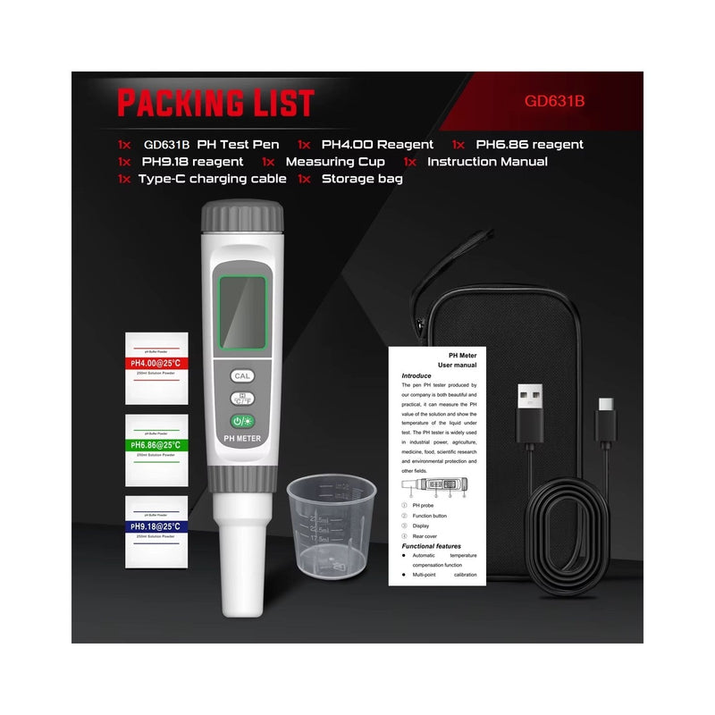 Load image into Gallery viewer, GVDA GD631B PH meter Type C Rechargeable – pH Meter (Image 13, ) – GVDA AMPANOVA
