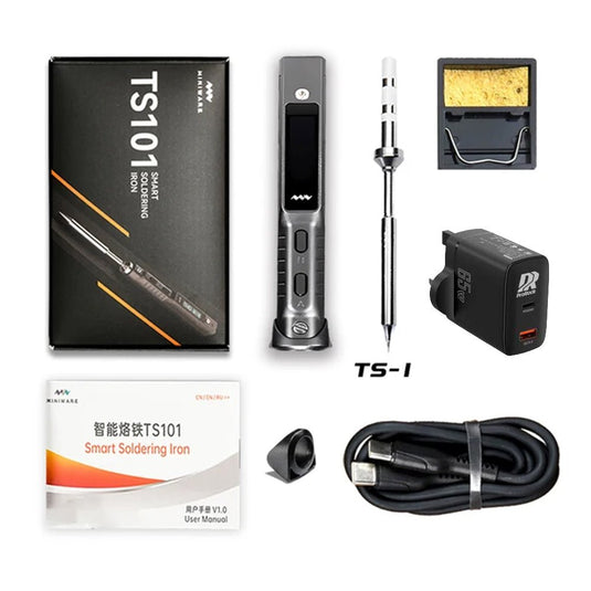 MINIWARE TS101 Soldering Iron (I) Black + 65W Charger + Mini Stand (1) - MNWTS101I - SI - BK - 65W - MINIWARE - AMPANOVA