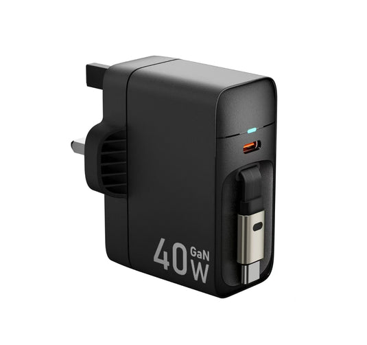 ProRock 40W USB Fast Charger with Retractable Cable, UK Plug (1) - PR - 40W - UK - USB - RTC - ProRock - AMPANOVA