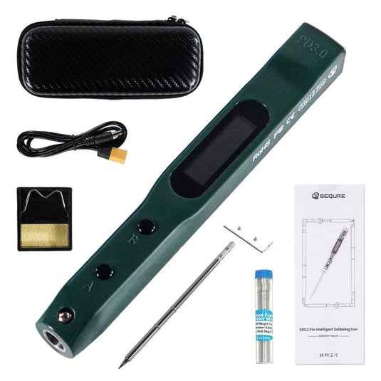 SEQURE SI012 Pro Intelligent OLED Electric Soldering Iron with Adjustable Sensitivity SEQURE SI012 Pro Intelligent OLED Electric Soldering Iron / Kit / T12 - B2 Tip / Green(11) - SI012PROKITB2G - SEQURE - AMPANOVA