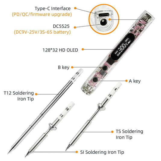 SEQURE SI012 Pro Max Portable OLED Soldering Iron TS - B2 Tip(8) - SI012PROMAXTSB2 - SEQURE - AMPANOVA