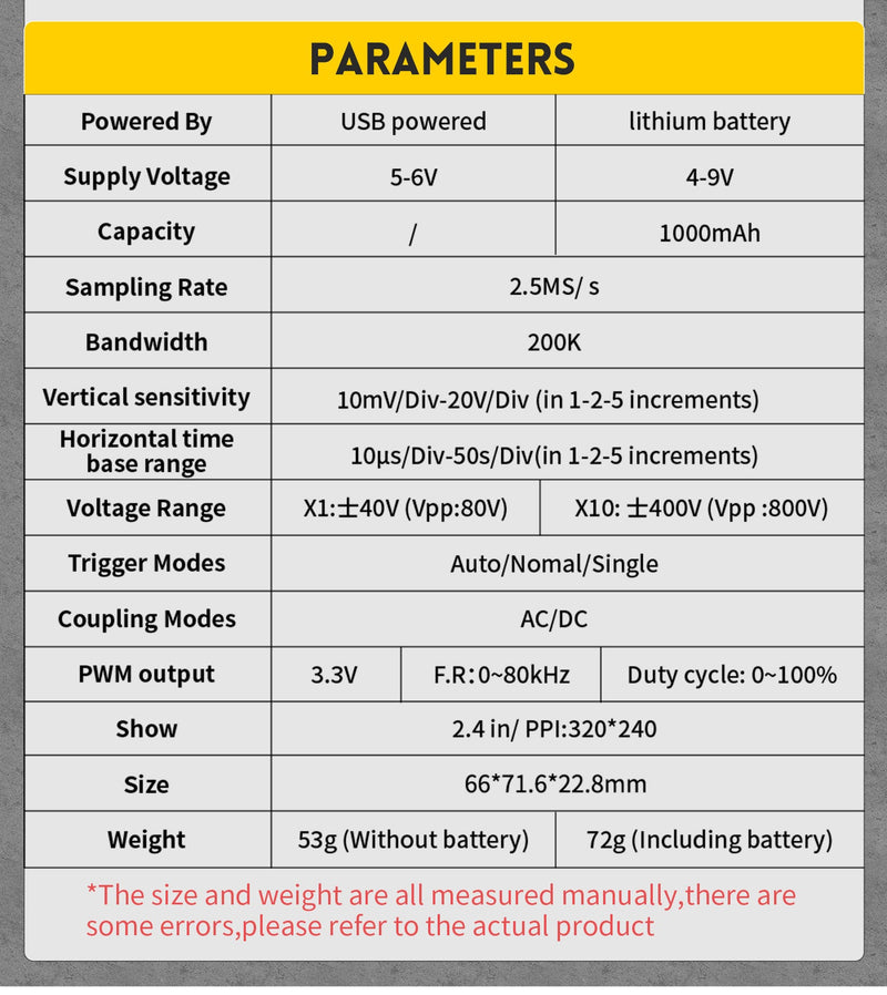 Load image into Gallery viewer, FNIRSI 138 Pro Oscilloscope - 2.4&quot; TFT Handheld Digital Oscilloscope Kit Portable Automotive Oscilloscope, 2.5MS/s High Sampling Rate, 200KHz Bandwidth, 80khz Pwm, Trigger Function Auto/Nomal/Single Without Battery(9) - FN-138-PRO-OSCP-NB - Fnirsi - ALTWAYLAB
