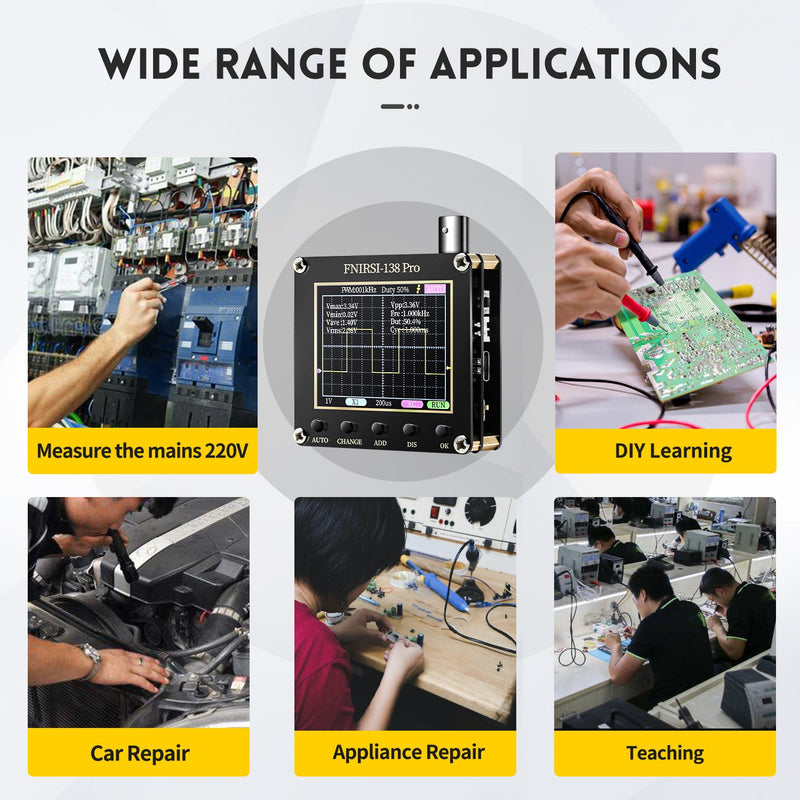 Load image into Gallery viewer, FNIRSI 138 Pro Oscilloscope - 2.4&quot; TFT Handheld Digital Oscilloscope Kit Portable Automotive Oscilloscope, 2.5MS/s High Sampling Rate, 200KHz Bandwidth, 80khz Pwm, Trigger Function Auto/Nomal/Single Without Battery(8) - FN-138-PRO-OSCP-NB - Fnirsi - ALTWAYLAB
