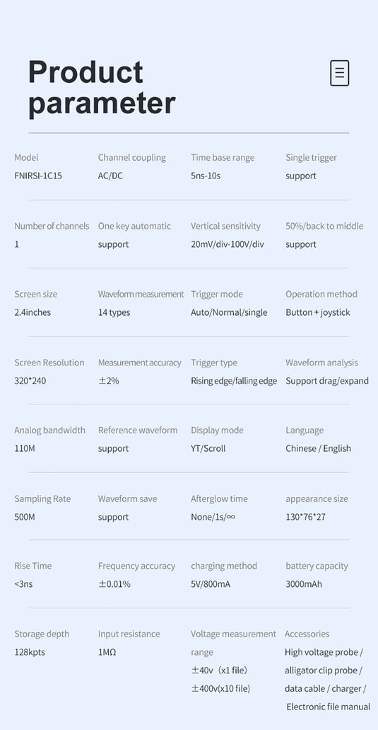 FNIRSI-1C15 Handheld Mini Portable Digital Oscilloscope 110M Bandwidth 500MSps Sampling Rate (8) - FN-1C15-OSCP - Fnirsi - ALTWAYLAB