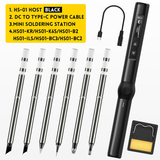 FNIRSI HS-01 Smart Electric Soldering Iron HS01-Base Set+6 Soldering Tips(14) - FN-HS01-BK-6STPK - Fnirsi - ALTWAYLAB