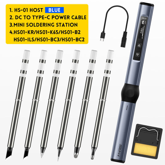 FNIRSI HS-01 Smart Electric Soldering Iron HS01-Base Set+6 Soldering Tips(13) - FN-HS01-BU-6STPK - Fnirsi - ALTWAYLAB