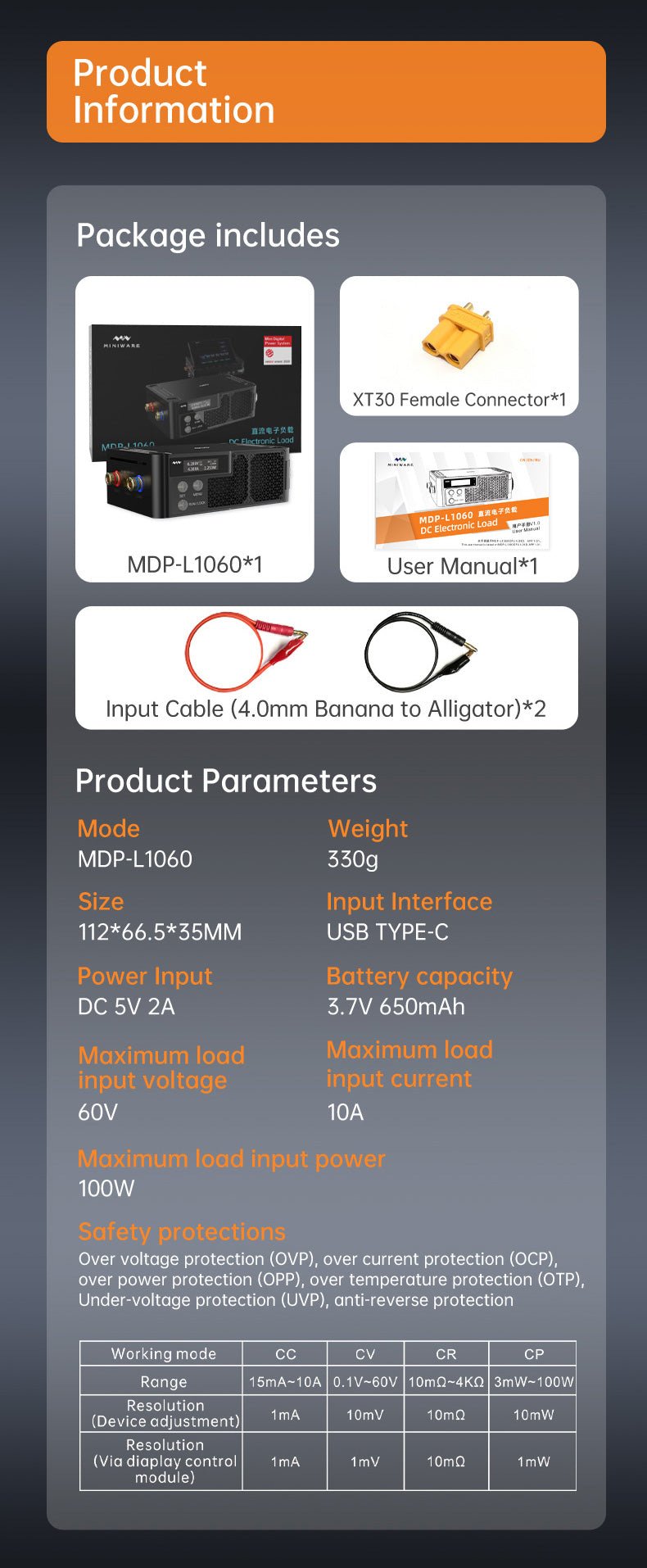 Load image into Gallery viewer, MDP-L1060 Programmable Intelligent DC Electronic Load Module (19) - MNMDPL1060ELM - Miniware - ALTWAYLAB
