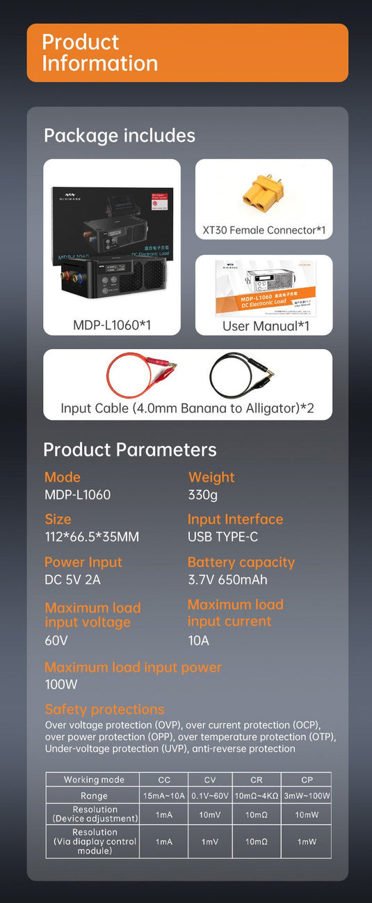 MDP-L1060 Programmable Intelligent DC Electronic Load Module (19) - MNMDPL1060ELM - Miniware - ALTWAYLAB